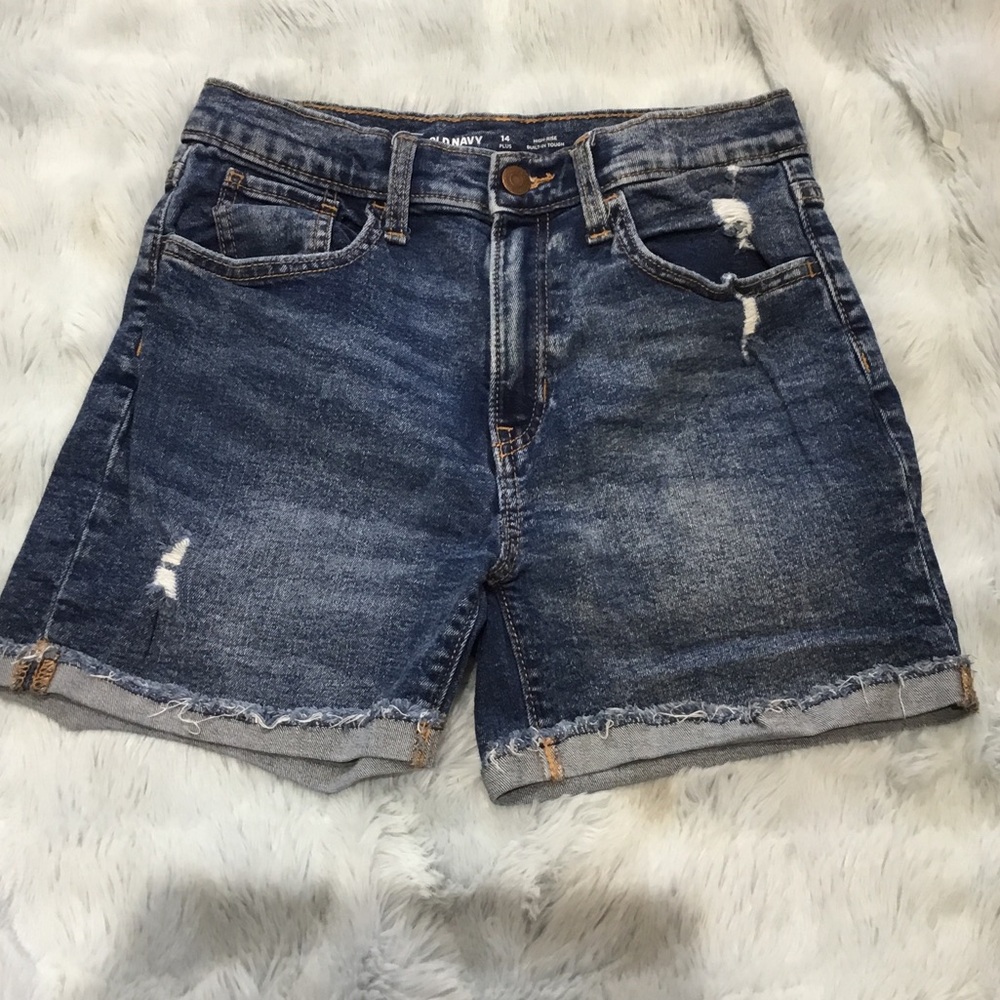 Old Navy Blue Distressed Roll-Hem Denim Shorts